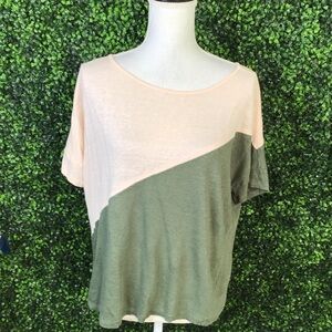Nwot Bordeaux 100%‎ linen Colorblock Women's Top - Pink and Green